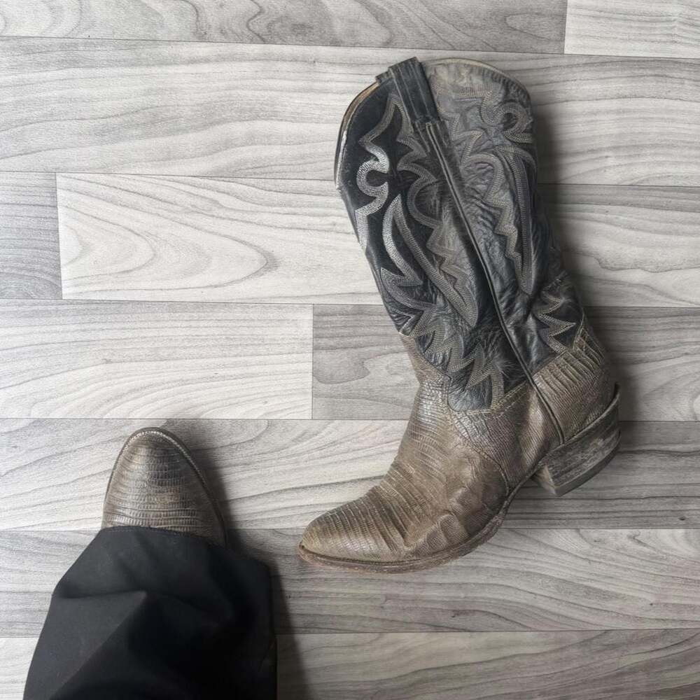 Lucchese Grey Lizard Leather Cowboy Boots Mens 10